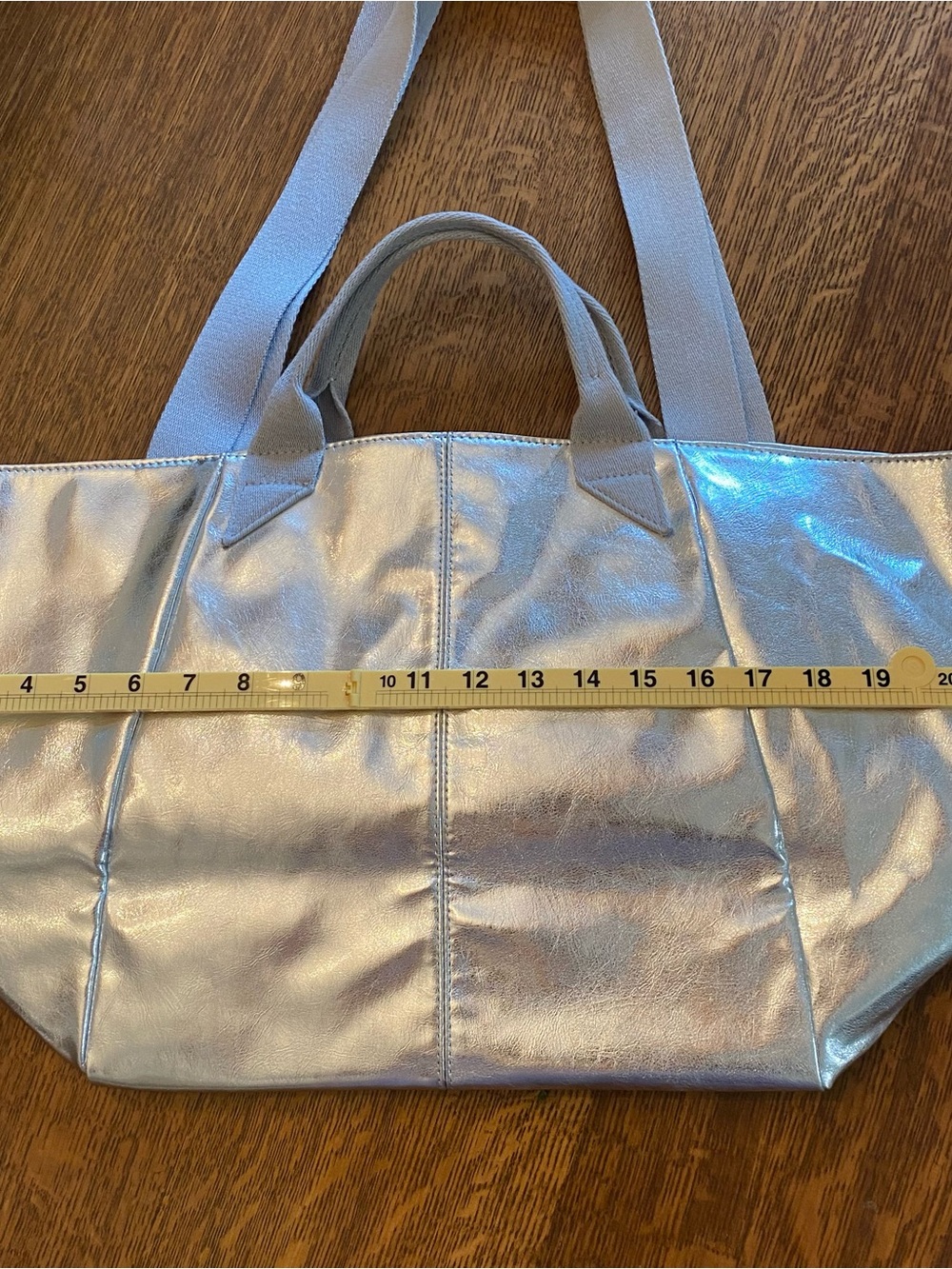 GAP Shiny Silver Metallic Tote with Wide Straps and Handle - Picture 7 of 8